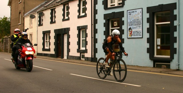 Ironman Wales 2012: Lead Female Pro, Regula Rohrbach, returning on the bike.