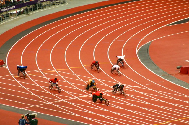 Men's 400m T53 Finals - the final bend Men's 400m T53 Finals - the final bend