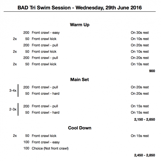Wednesday, 29th June 2016 - Swim Session