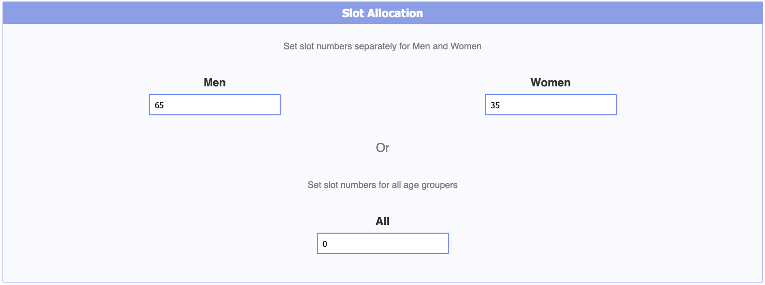 The slot controls for the slot allocation tool